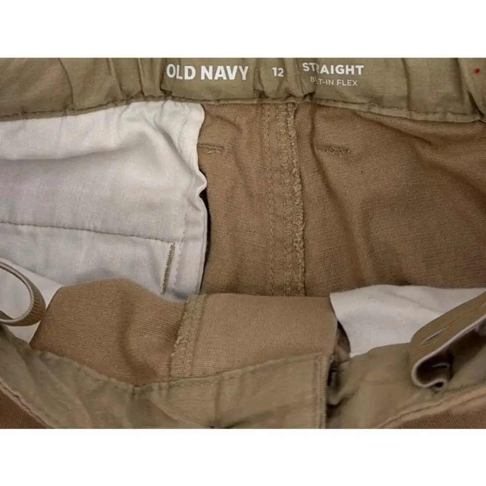 Old Navy Flex Straight Leg Khaki Adjustable Waist Pants Size Youth 12